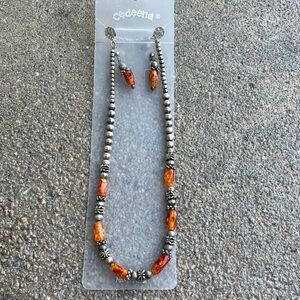 Codeena Amber and Silver Jewelry Set. Pierced Earrings